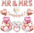 Rose Gold Engagement Party Decorations, MR and MRS Balloons Decor, Pink White Confetti Balloons, Love Heart and Diamond Ring Foil Balloon with Engaged Banner for Wedding Engagement Party Decoration