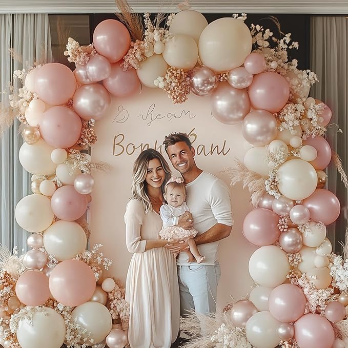 Boho Dusty Pink Balloons Garland Arch Kit, Double Stuffed White Pearl Balloon Blush Neutral Pink Latex Balloons for Birthday Bridal Shower Party Decorations