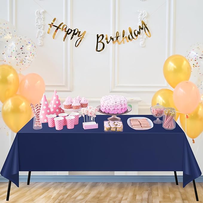 WNINK 4 Pack Navy Blue Tablecloths Dark Blue Rectangle Disposable Plastic Table Cloths 54" x 108" for Birthday, Retirement, Bridal Shower, Wedding, BBQ, Picnic Parties