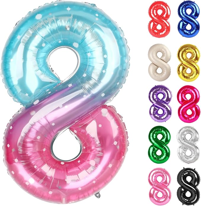 Starry Sky Number 8 Balloon 40 Inch, 8 Balloon Number, 8th Birthday Decorations, Starry Sky Party Supplies for Boys Girls