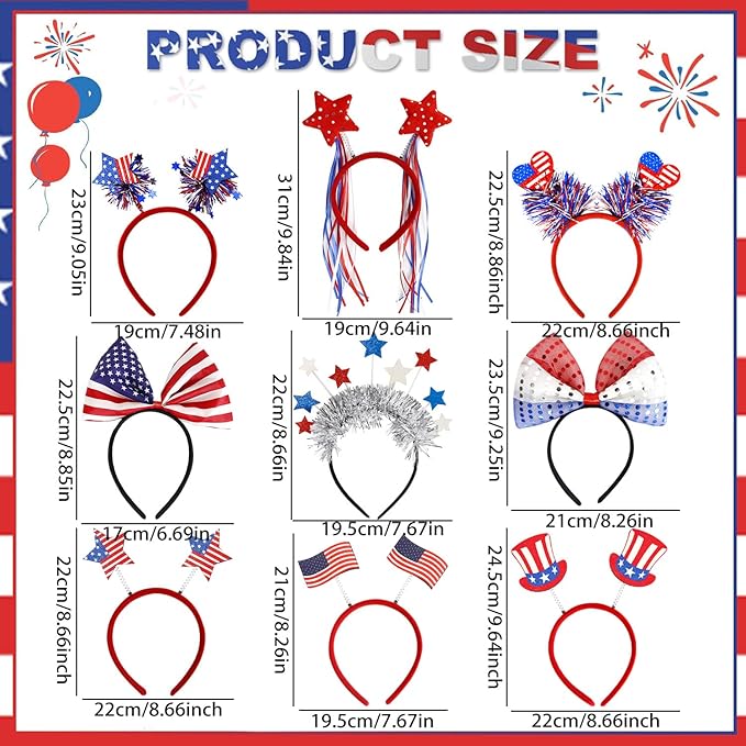 4th of July Headbands Patriotic Headband USA Flag Head Boppers Headwears for Independence Day Party Favors