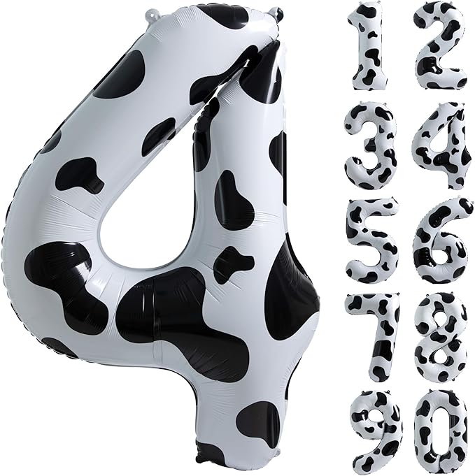 Cow Print Balloon Birthday Decorations Supplies,40 inch Number 4 Balloon | Cowgirl Theme Number Balloons for 4st Birthday Party | Farm Barn Decor for kids