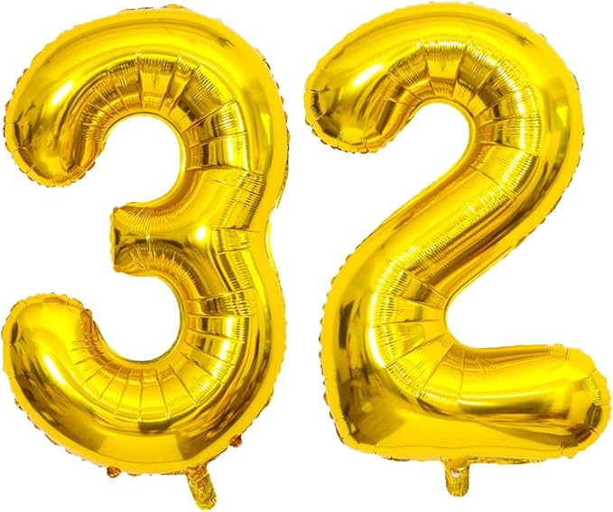 Giant Gold Number 32 Balloons, 40 Inch Jumbo Number 32, Large Foil Mylar Balloons for Girls Women 32th Birthday Party Decorations, 32 Anniversary Events Decorations