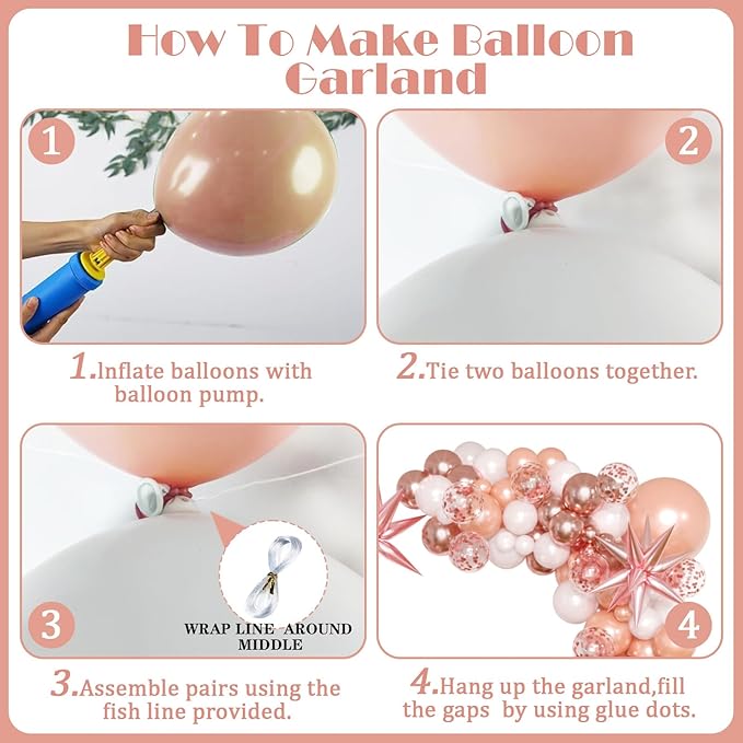 Rose Gold Balloon Arch Kit Garland, Rose Gold Birthday Decorations for Girls Women Bachelorette Bridal Shower Baby Shower Bridal Shower 2026 Graduation Party Anniversary Decorations