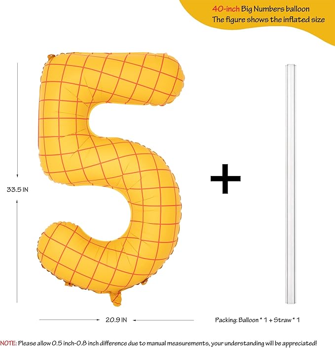 40" Matte Yellow Balloons Toy Inspired Story Theme party Supplies, Number Birthday Decoration, Cowboy Decorations Western, Cowgirl Party Balloon Digital 5