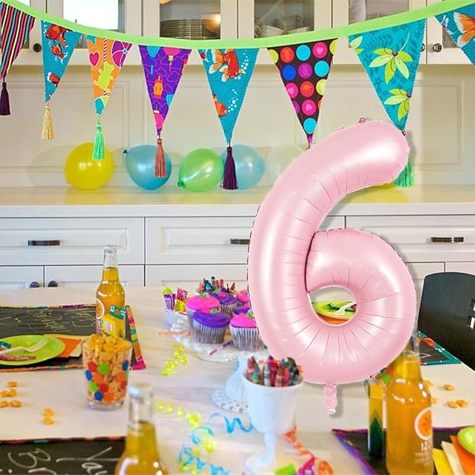 TONIFUL 40 Inch Pastel Pink Number 6 Balloon Balloon Big Pink Digital 6 Balloon for Girl's Birthday Party Wedding Bridal Shower Engagement Anniversary Photo Shoot Supplies