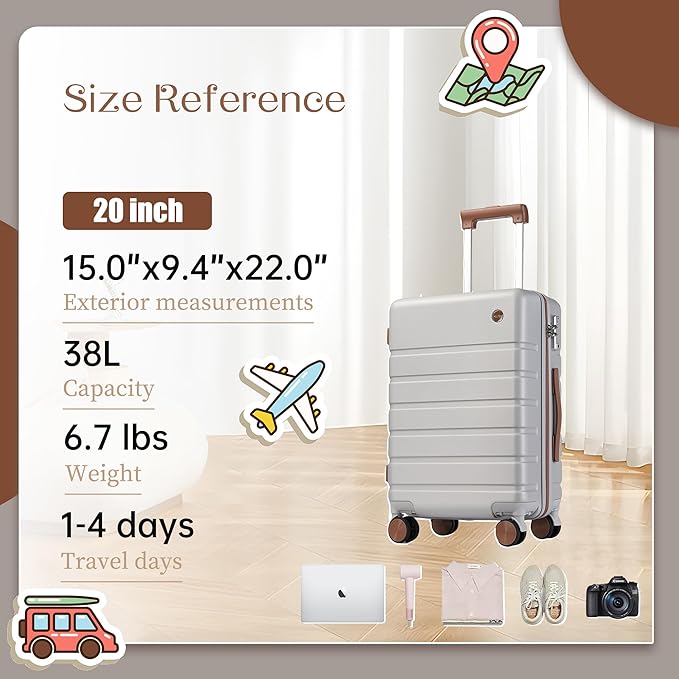 Hulsin Carry on Luggage Suitcase, 22x14x9 Airline Approved 20 Inch Hardside Carry-on Luggage with Spinner Wheels, Hard Shell Luggage with TSA Lock, Hard Case Small Travel Suitcase (Silvery, 20-Inch)