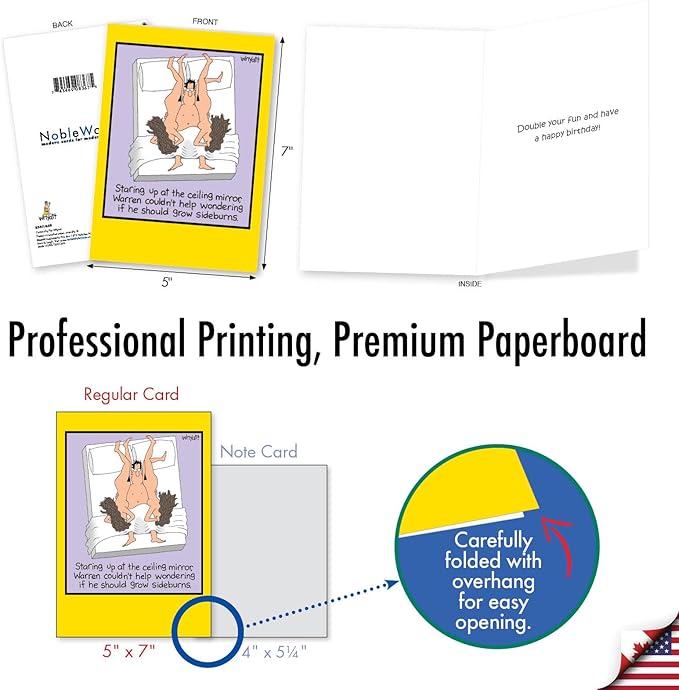 NobleWorks - 1 Funny Cartoon Card for Birthdays - Happy Bday Celebration for Grown-Ups, Humor Stationery Greeting - Grow Sideburns 8367