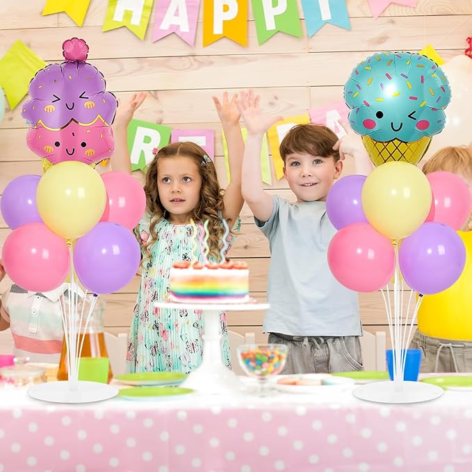 Ice Cream Party Balloons Stand Kit 2 Sets with 2 Macaron Ice Cream Foil Balloons Pastel Sweet One Birthday Balloon Centerpiece for Tables for Girl Birthday Valentine's Day Baby Shower Party Decoration