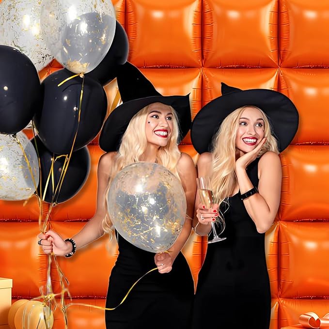 25Pcs Orange Square Foil Balloons Wall Backdrop, Double Sided Metallic Foil Balloons Tunnel Arch Garland Kit for Photo Booth Birthday Wedding Graduation Halloween Party Decorations