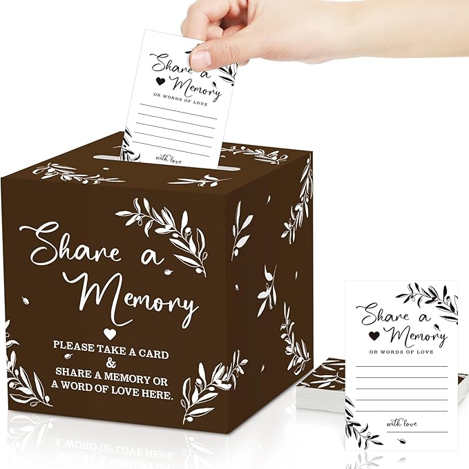 Pajean 50 Pcs Share a Memory Cards for Collections of Life, Memory Cards Box for Guest Ideas Funeral Graduation Wedding Bridal Shower Birthday Anniversary Retirement(Brown,Trendy)