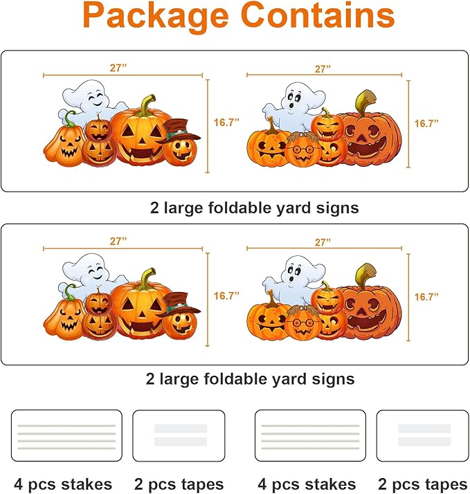 Large Halloween Decorations Outdoor Yard Signs, 4pcs Halloween Ghost Pumpkin Decor Yard Stakes Prop for Lawn Decorations Outdoor Garden Home Party Decor