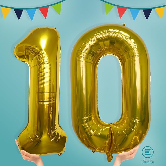 40 Inch Large Gold Number Celebration and Decoration Balloon for Birthday Parties, Graduations, Anniversaries, Weddings, Photo Shoots, Special Events - Helium Foil Mylar (Gold Number 10)