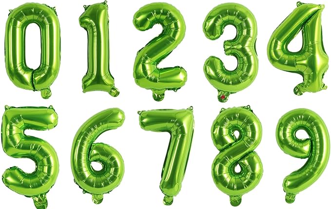 TONIFUL Balloons 16 Inch Light Green 0-9 Number Mylar Foil Balloons 10 Pcs Custom Digital Balloons for 2026 New Year Eve Birthday Party Engagement Graduations Anniversary Baby Shower
