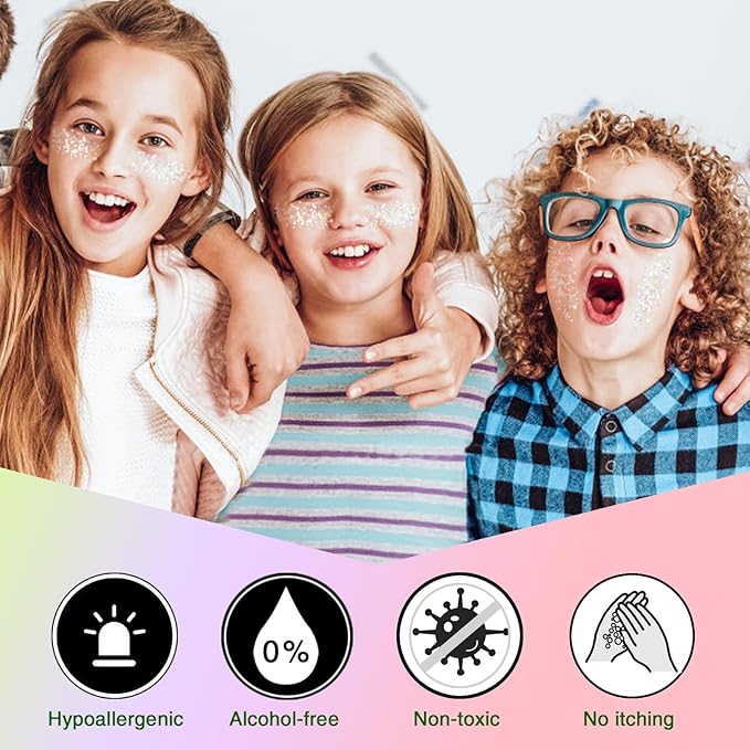White Face Hair Glitter Gel,Mermaid White Holographic Body Glitter for Kids,Singer Concerts Festival Rave Accessories,Carnival Halloween Glitter Sequins Face Glitter Paint Makeup