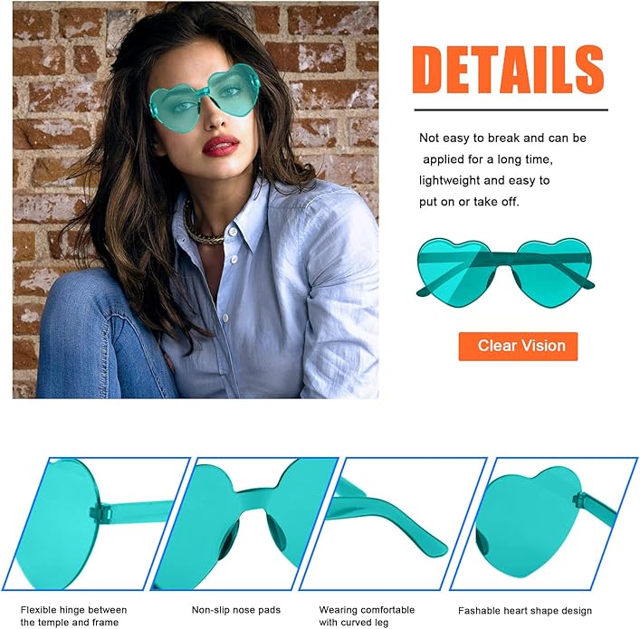AEAHALY Heart Sunglasses for Women and Men Rimless Heart Shaped Sunglasses Bachelorette Bride Party Accessories
