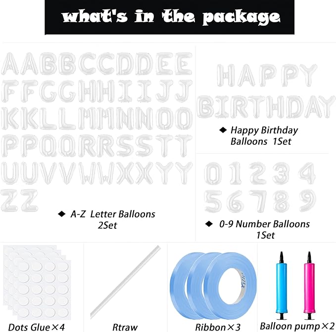 Happy Birthday Balloon Banner Custom Phrase Balloons letter 16 inch Personalized Alphabet Letters Foil Mylar Balloons (White)
