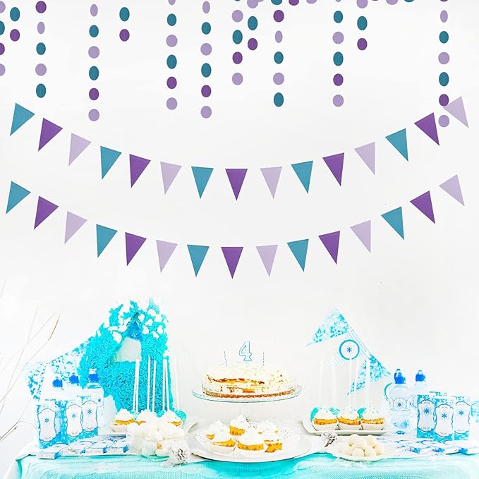 Mermaid Party Decorations Pennant Banner - 2 Pack Glitter Purple Blue Under The Sea Paper Triangle Flags Garland, Little Mermaid Theme Girls Birthday Wedding Baby Shower Party Bunting Panduola