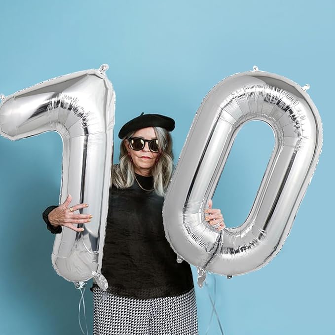 Number Balloons Silver Party Balloon - Giant Number 70 Balloon, 40 Inch Large Balloon for 70th Birthday Decorations, Silver Party Supplies for Anniversary