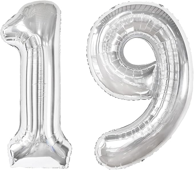 Silver Number 19 Balloon 40 inch, 19 Number Balloons, 19th Silver Birthday Decorations for Girls Boys Kids, 19 Year Old Silver Party Supplies