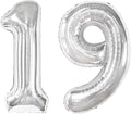 40 Inch Big Silver 19 Balloon Number, Jumbo Giant Happy 19th 91 Birthday Party Decorations, Large 19 Mylar Foil Anniversary Birthday Party Engagement Decorations