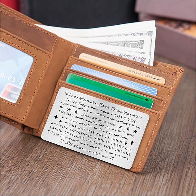 Granddaughter Birthday Card, Adult Granddaughter Bday Gift, Engraved Wallet Card
