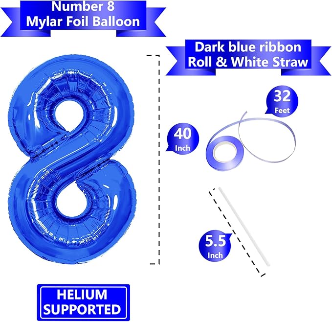 Number Balloons Navy Blue Balloons - Giant Number 10 Balloon, 10 20 30 40 50 Numbers Balloon Birthday Decorations, Blue Party Supplies for Boy Men