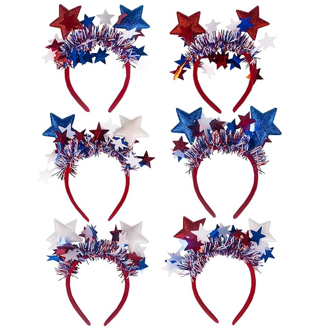 6Pcs 4th of July USA Headbands, American Patriotic Head Boppers Decoration Accessories, Independence Day, Memorial Day, Party Decor