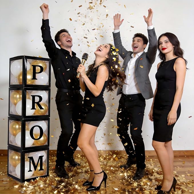 Ledido 2026 Graduation Balloon Boxes Decorations, 4 Pieces Black Clear Grad Balloon boxes with Letters, Class of 2026 Graduation Party Supplies for College, High School, Prom, Birthday, Baby Shower