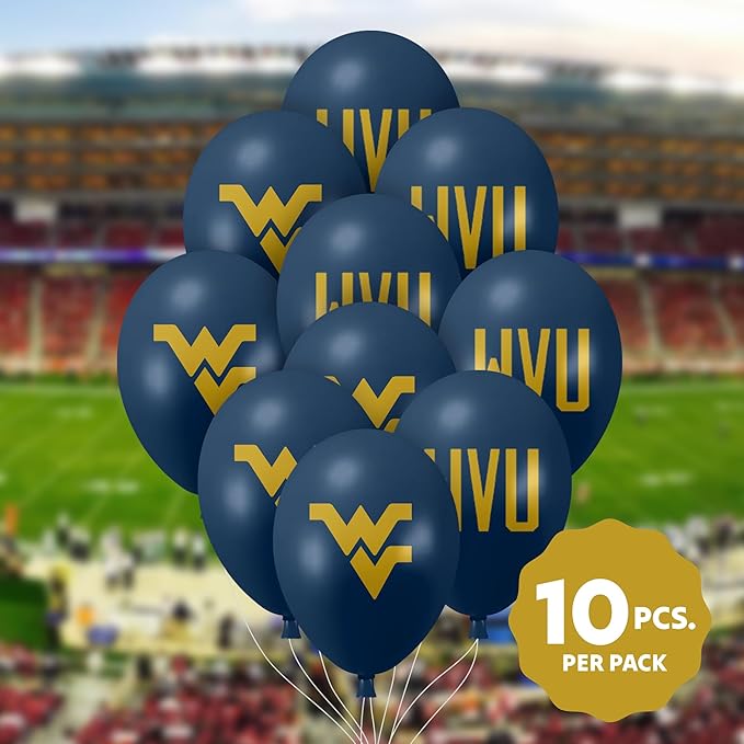 West Virginia Mountaineers Balloons 10 Pack 11" Official Licensed Logos, Helium Quality Latex Balloons, Perfect for College Football Team Celebration, Decorated Front and Back by Westrick