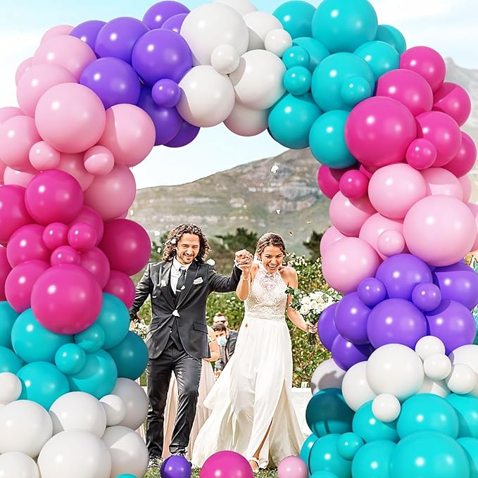 Pink Purple Balloon Arch Kit 130 Pcs Blue Purple Pink Party Balloons Garland Pastel Hot Pink Teal Purple White Latex Balloon for Girls Mermaid Birthday Baby Shower Wedding Party Decorations