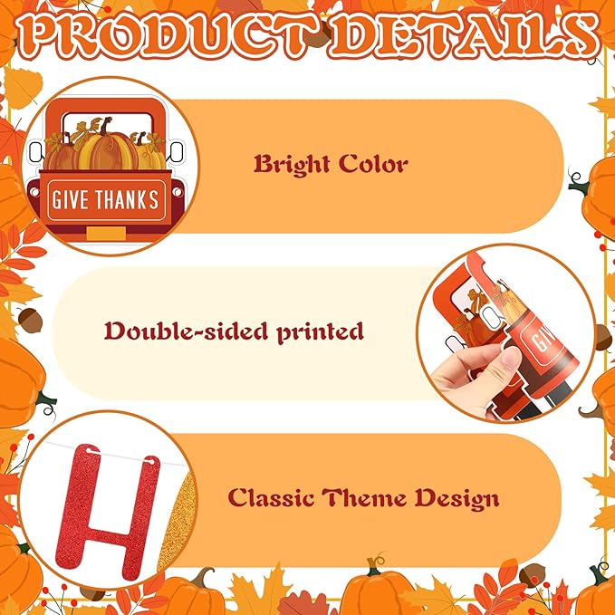 Happy Thanksgiving Banner Hanging Swirls Decorations Thanksgiving Fall Party Banner Turkey Pumpkin Maple Leaf Hanging Decorations for Home Office Indoor Classroom Party