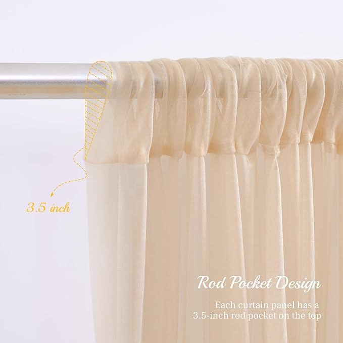 30x8ft Champagne Tulle Backdrop Curtain with Lights String for Parites, Sheer Backdrop Curtains for Wedding Baby Shower Birthday Party Photo Shoot Decorations