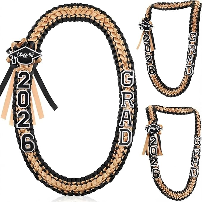 Hotop 2026 Graduation Leis Class of 2026 Grad Ribbon Money Lei Handmade Double Braided Necklace for Graduation Gifts Supplies