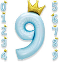 AULE 40 Inch Big Light Blue 9 Balloon Number with Crown Large Foil Helium Number Balloons 0-9 Jumbo Giant Happy 9th Birthday Party Decorations Huge Mylar Anniversary Party Supplies