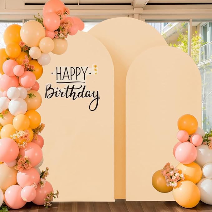 Wedding Arch Cover (7.2FT, 6.6FT, 6FT) Set of 3 Arch Backdrop Spandex Cover for Birthday Party Baby Shower Ceremony Banquet Decoration (Beige, 7.2FT,6.6FT,6FT)