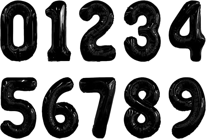 Number Balloons 16 Inch Mylar Foil Number 0-9 Balloons Set for Party Decoration Custom Digital Balloons 10 Pieces Party Supplies (Black)