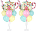 Tea Party Balloons Stand Kit 2 Sets with 2 Huge Teapot Foil Balloons Tea Garden Themed Balloon Centerpiece for Tables for Picnic Birthday Party Supplies Baby Shower Teapots Themed Decorations