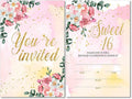 Soiceu Floral Gold Foil Sweet Sixteen Birthday Party Invitations with Envelopes Set of 20 Gold Glitter Pink Flowers Sweet 16 16th Birthday Party Invites