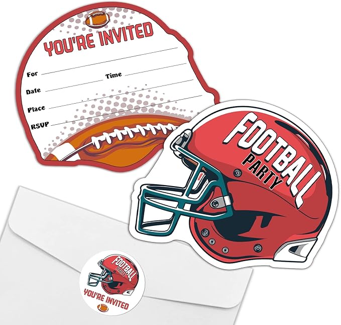 REWIDPARTY Football Party Invitations - Helmet Shaped Fill-in Invitations (Set of 15) with Envelopes & Stickers - Football Sport Party Supplies for Kids
