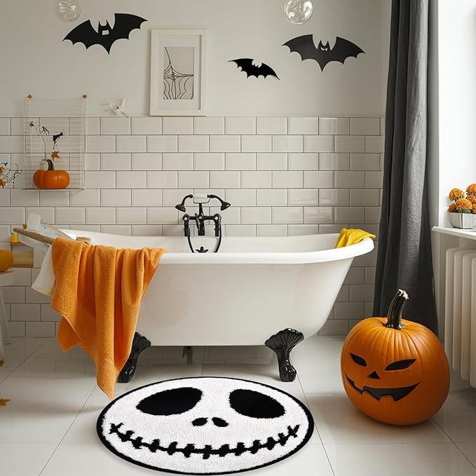 Jack Halloween Rugs Mat 2ft Round Non-Slip Cute Creepy Nightmare Bath Rug Bathroom Shower Floor Mat for Halloween Indoor Decor Nightmare Before Holiday Christmas Decorations