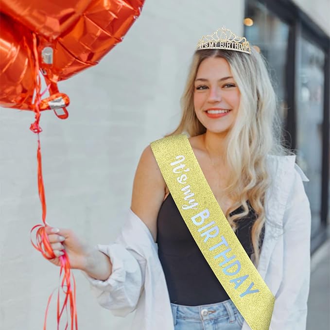 CAVETEE Birthday Crowns for Women - Its My Birthday Sash and Crown Set for Adult Women - Party Decorations and Gifts