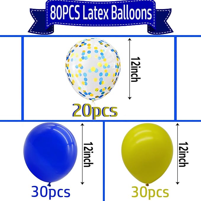 Yellow Blue Balloons with Confetti Balloons 12 inch Latex Balloons 80 Pcs for Wedding Birthday Baby Shower Patriotic Themed Party Decorations