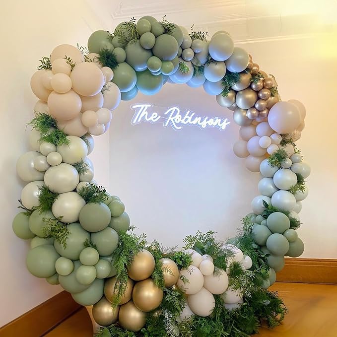 Sage Green Balloon Garland Kit, Green and White Balloon Arch Kit Olive Green White Gold Champagne Party Balloons Lime Green Beige Latex Balloons for Baby Shower Birthday Jungle Safari Party Decoration