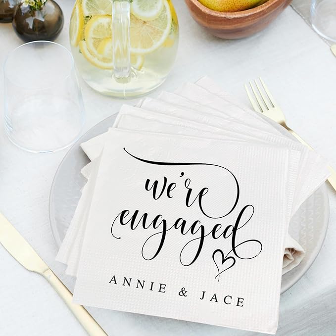 Luxury Custom Pack 15pcs We're Engaged Wedding Napkins - Engagement Decorations for Party