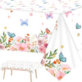 3 PCS Butterfly Birthday Tablecloths for Floral Butterfly Party Decorations Spring Summer Flower Plastic Disposable Rectangle Table Cover for Girls Baby Shower Weddings Tea Party Supplies Favors