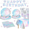 Summer Mermaid Party Supplies for Girls Baby Shower Birthday Party Under the Sea Themed Decor Iridescent Shell Plates Napkins Cups Knives Forks Tablecloths Banners Serves 20 Guests 122PCS