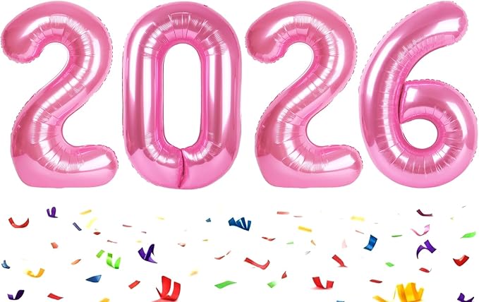 2026 Pink Number Balloons 40 Inch, Pink Party Decorations for Graduation, Decorations for the New Year's Balloon Party in 2026
