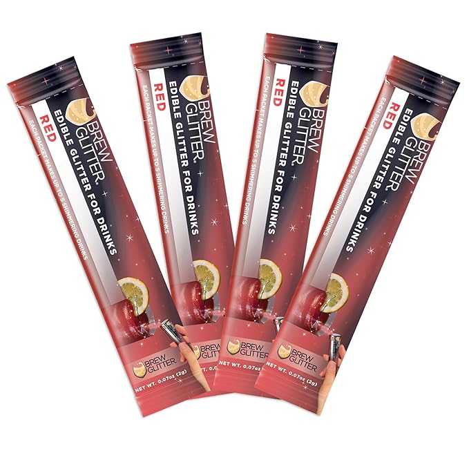 Brew Glitter Red Edible Drink Glitter 4 x 2g Packets for Cocktails, Beer, Wine & Beverages