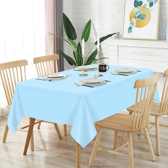 Mulbozy 2 Pcs Light Blue Plastic Tablecloth for Rectangle Table, 54 × 108 inches Disposable Blue Party Table Covers for Boy Birthday, Wedding, Baby Shower, Holdiay Party Decoration